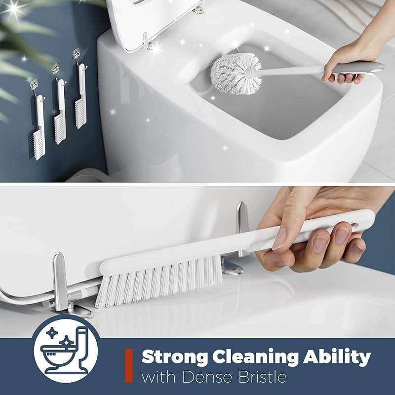 Holaloha Toilet Brush, 3 Pack Toilet Brush and Holder Set Bathroom Accessories, Toilet Bowl Brush and Holder with 3 Crevice Brush for Bathroom, Toilet Scrubber Brush (White) - Image 4
