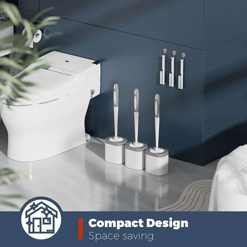 Holaloha Toilet Brush, 3 Pack Toilet Brush and Holder Set Bathroom Accessories, Toilet Bowl Brush and Holder with 3 Crevice Brush for Bathroom, Toilet Scrubber Brush (White) - Image 7
