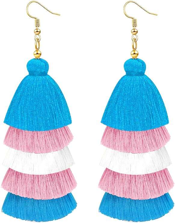 Nanafast LGBTQ Pride Earrings for Women Rainbow Layered Tassel Earrings for Gay Lesbian Bisexual Transgender Nonbinary Pansexual Pride Earrings LGBT Pride Jewelry - Image 1