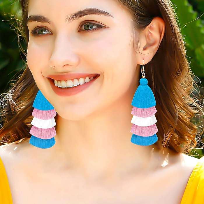 Nanafast LGBTQ Pride Earrings for Women Rainbow Layered Tassel Earrings for Gay Lesbian Bisexual Transgender Nonbinary Pansexual Pride Earrings LGBT Pride Jewelry - Image 3