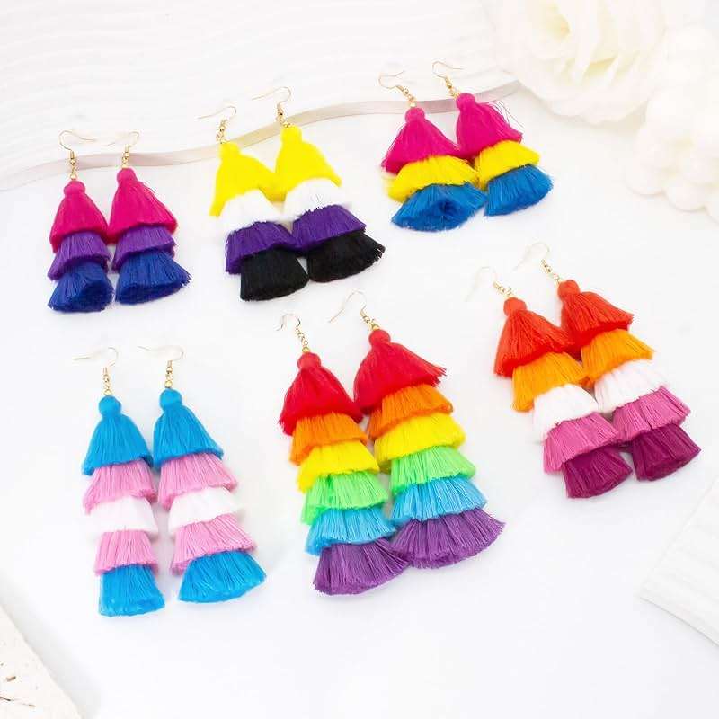 Nanafast LGBTQ Pride Earrings for Women Rainbow Layered Tassel Earrings for Gay Lesbian Bisexual Transgender Nonbinary Pansexual Pride Earrings LGBT Pride Jewelry - Image 5