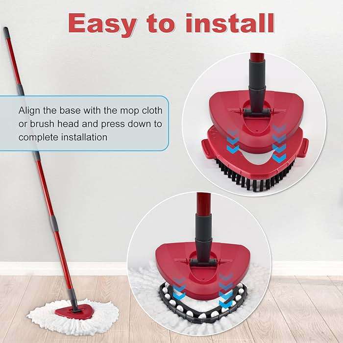 Mop Replacement for Ocedar, Mop for O Cedar, Replacement Mop for O Cedar Spin Mop Contains 4-Section Mop Handle 2 Mop Replace Head 1 Mop Base 1 Scrubber Mop Head for O-Cedar Spin Mop - Image 5