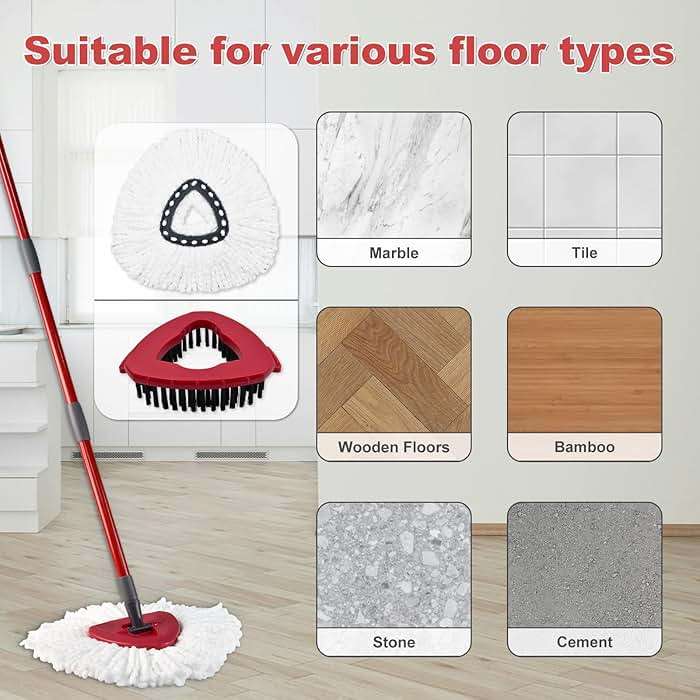 Mop Replacement for Ocedar, Mop for O Cedar, Replacement Mop for O Cedar Spin Mop Contains 4-Section Mop Handle 2 Mop Replace Head 1 Mop Base 1 Scrubber Mop Head for O-Cedar Spin Mop - Image 7
