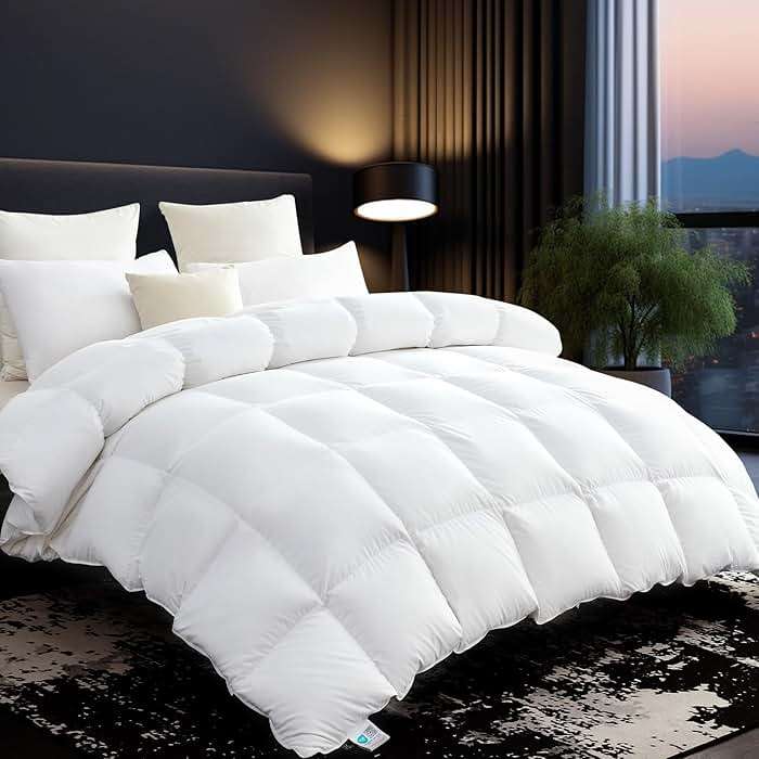 L LOVSOUL Organic 75% Goose Down Fiber Comforter Queen Size,850+FP,1200TC,Extra Fluffy,Hotel-Luxury Ultra Soft All Season White Duvet Insert with 8 Corner Tabs - Image 1