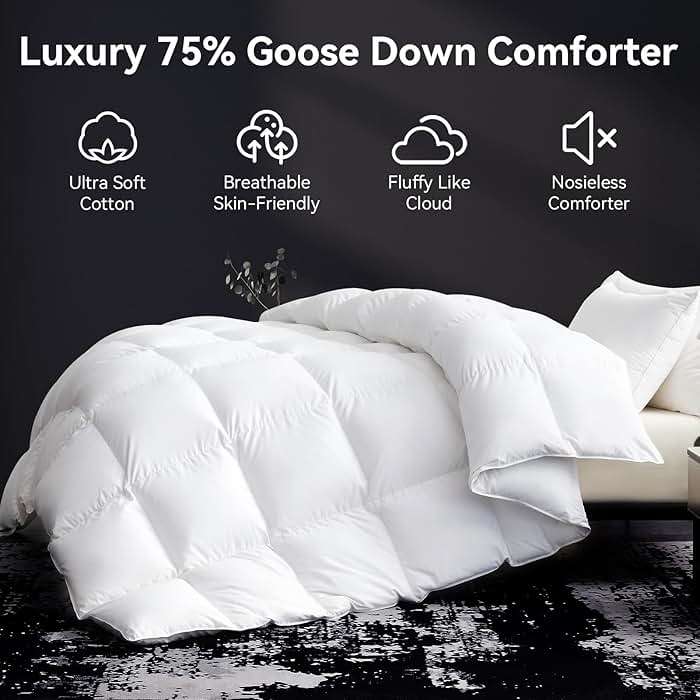 L LOVSOUL Organic 75% Goose Down Fiber Comforter Queen Size,850+FP,1200TC,Extra Fluffy,Hotel-Luxury Ultra Soft All Season White Duvet Insert with 8 Corner Tabs - Image 2