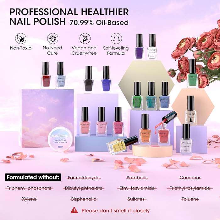 Nailshion Nail Polish 10ml 16 Colors Rainbow Air Dry Regular Nail Polish Set with Base Top Coat & Remover Pads| White Red Classic French Fingernail Polishes Non-gel Bulk Gift for Nail Art Lovers - Image 6