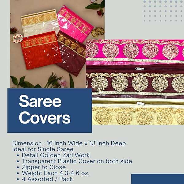 LoveNspire Pack of 4 Assorted Sari Bag with Zipper Closure Transparent Saree Cover Wardrobe Clothes Organiser Sari Storage Bag Indian Wedding Favor Cloth Case Gift Packing - Birthday Anniversary - Image 3
