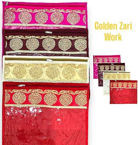LoveNspire Pack of 4 Assorted Sari Bag with Zipper Closure Transparent Saree Cover Wardrobe Clothes Organiser Sari Storage Bag Indian Wedding Favor Cloth Case Gift Packing - Birthday Anniversary - Image 7