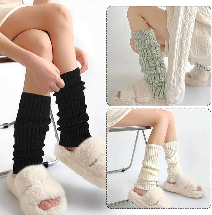 ecdiykit 3 Pairs Leg Warmers for Women, 80s 90s Fashion Knit Leg Warmer Socks for Party Dance Sports - Image 6