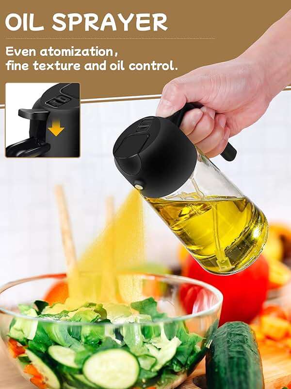 Oil Sprayer and Dispenser Set - 2pcs 16oz Bottle for Cooking, Air Fryer, Salad, Grill - 2 in 1 Kitchen Accessory (Black) - Image 3