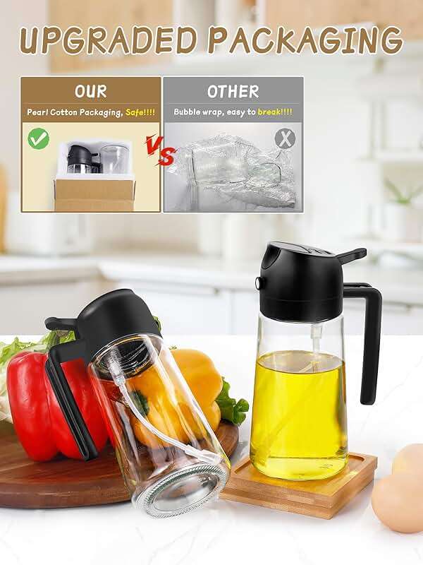 Oil Sprayer and Dispenser Set - 2pcs 16oz Bottle for Cooking, Air Fryer, Salad, Grill - 2 in 1 Kitchen Accessory (Black) - Image 6