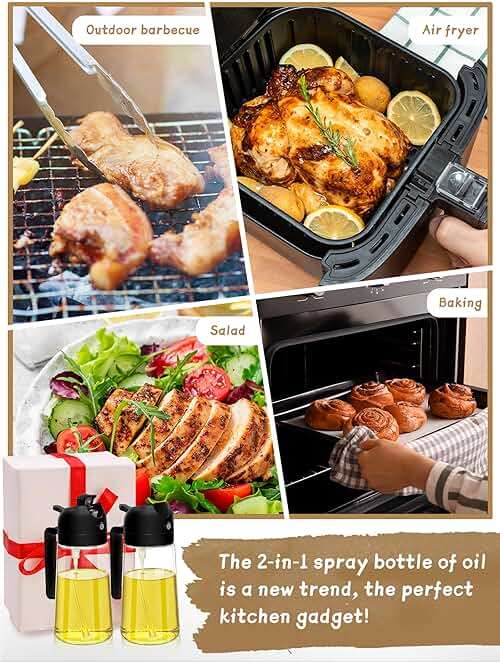 Oil Sprayer and Dispenser Set - 2pcs 16oz Bottle for Cooking, Air Fryer, Salad, Grill - 2 in 1 Kitchen Accessory (Black) - Image 7