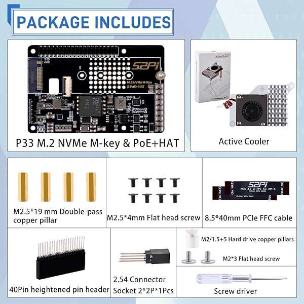 GeeekPi P33 M.2 NVME M-Key PoE+ Hat with Official Pi 5 Active Cooler for Raspberry Pi 5, Support M.2 NVMe SSDs 2230/2242/2260/2280 - Image 8
