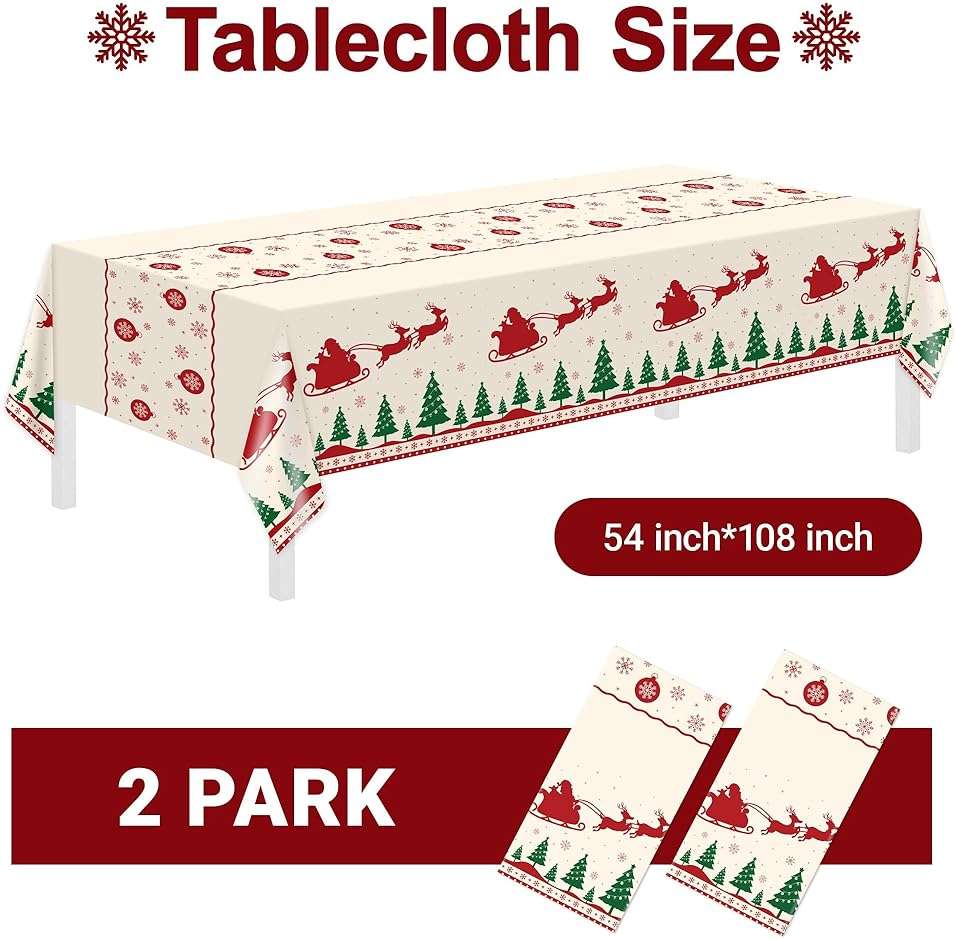 Childom Christmas Disposable Tablecloth,2 Pack Plastic Christmas Tablecloths for Rectangle Tables,54 x 108 Inch,Xmas Beige Reindeer Tablecloths for Xmas Table Decorations Indoor,Outdoor,Parties - Image 3