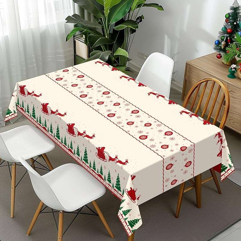 Childom Christmas Disposable Tablecloth,2 Pack Plastic Christmas Tablecloths for Rectangle Tables,54 x 108 Inch,Xmas Beige Reindeer Tablecloths for Xmas Table Decorations Indoor,Outdoor,Parties - Image 6