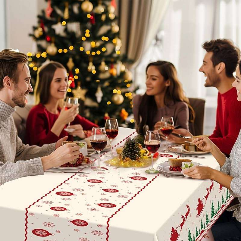 Childom Christmas Disposable Tablecloth,2 Pack Plastic Christmas Tablecloths for Rectangle Tables,54 x 108 Inch,Xmas Beige Reindeer Tablecloths for Xmas Table Decorations Indoor,Outdoor,Parties - Image 7
