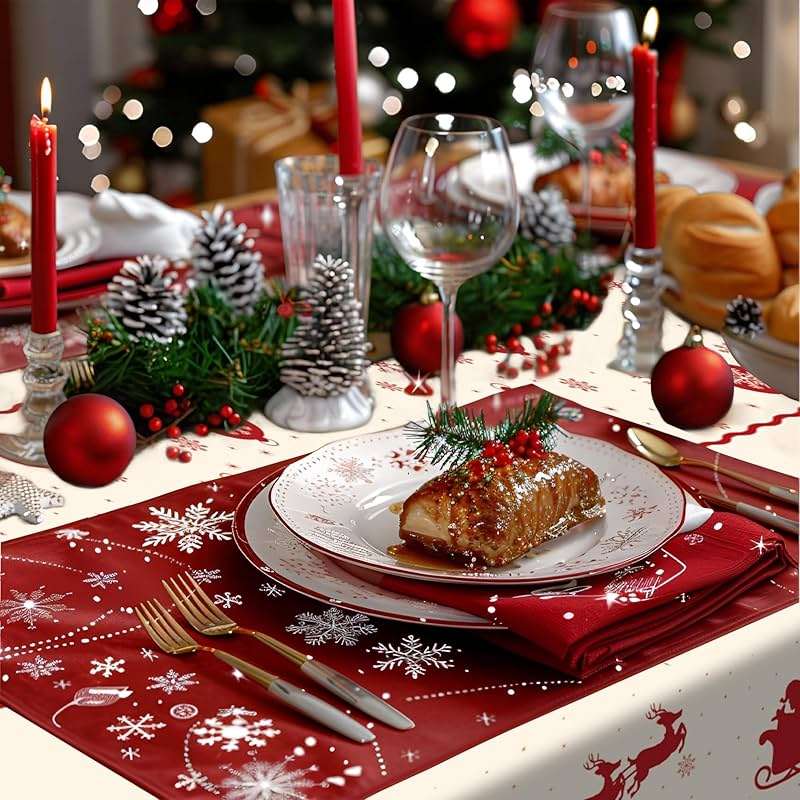 Childom Christmas Disposable Tablecloth,2 Pack Plastic Christmas Tablecloths for Rectangle Tables,54 x 108 Inch,Xmas Beige Reindeer Tablecloths for Xmas Table Decorations Indoor,Outdoor,Parties - Image 8
