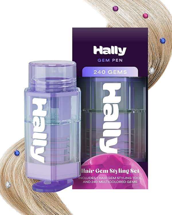 Hally Hair Gem Pen, 240 Stick-On Hair Gems with Stamper Tool, Easy to Apply and Remove, Hair Accessories Kit for Girls and Kids - Image 1