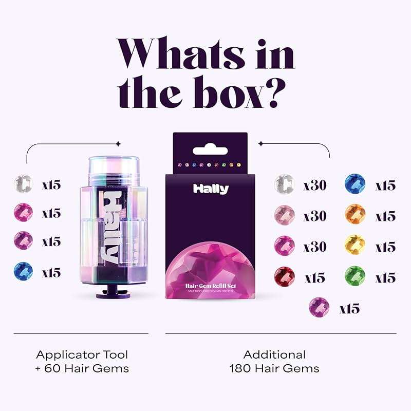 Hally Hair Gem Pen, 240 Stick-On Hair Gems with Stamper Tool, Easy to Apply and Remove, Hair Accessories Kit for Girls and Kids - Image 3