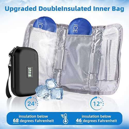 Gloinsu 24h Insulin Cooler Travel Case TSA Approved - Medication Diabetic Cooler with Thermometer Temperature Display | Refrigerated Medicine Organizer Bag with 2 Ice Packs for Travel - Image 3