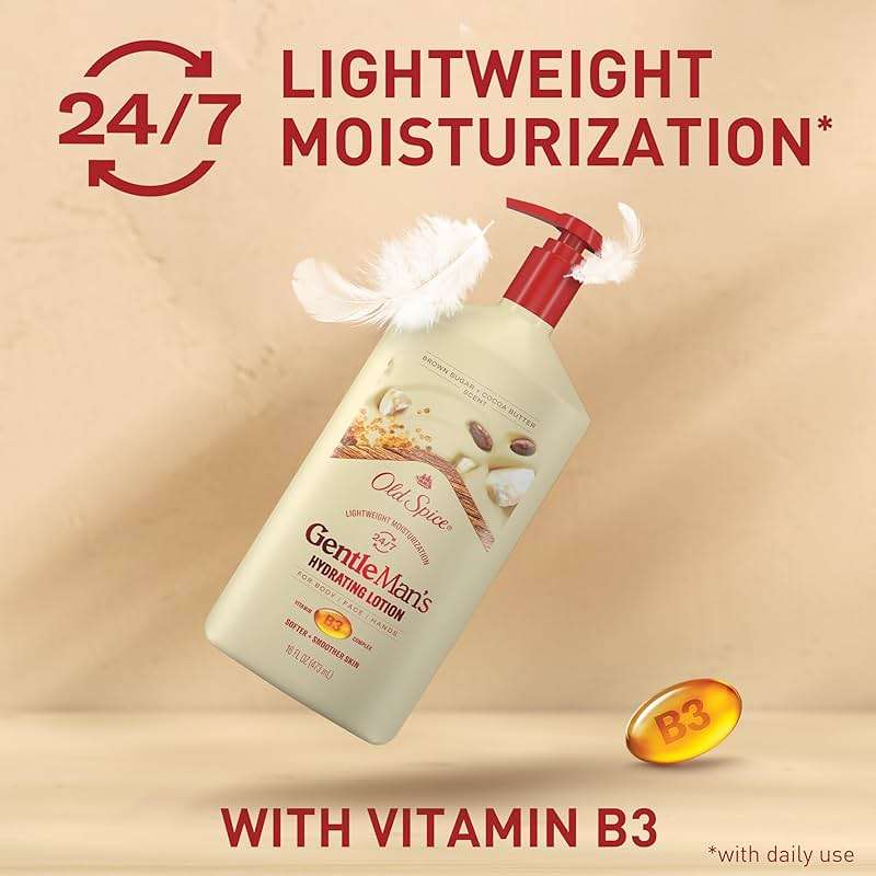 Old Spice Hand, Face & Body Lotion for Men, 24/7 Lightweight Moisturization with Vitamin B3, Instant Absorption, For All Skin Types, Brown Sugar + Cocoa Butter Scent, 16 oz - Image 4