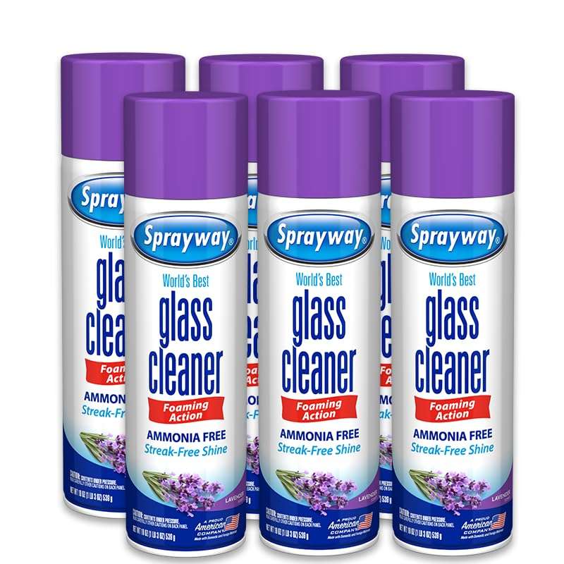 Sprayway Glass Cleaner Lavender Scent Foaming Aerosol Spray, 19oz, Pack of 6 | Ammonia-Free, Streakless, Fast-Acting | Cleans & Polishes Glass Surfaces | Removes Fingerprints, Dust, Dirt, Smoke Film - Image 1