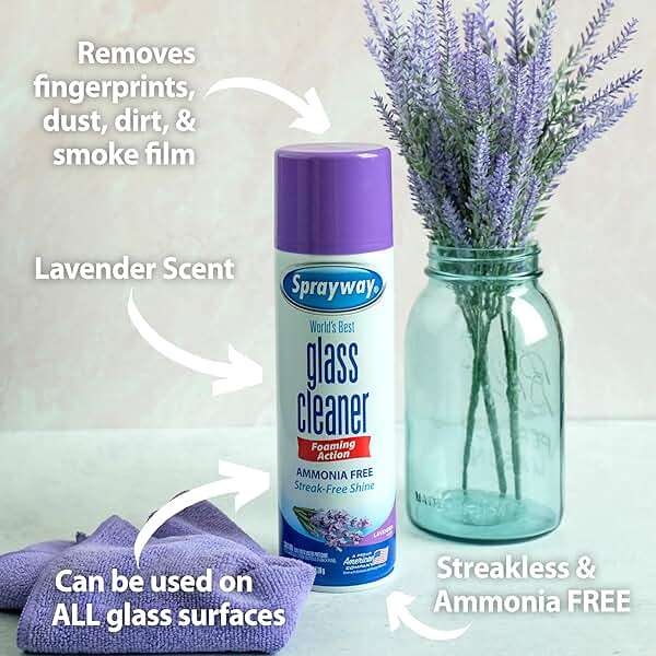 Sprayway Glass Cleaner Lavender Scent Foaming Aerosol Spray, 19oz, Pack of 6 | Ammonia-Free, Streakless, Fast-Acting | Cleans & Polishes Glass Surfaces | Removes Fingerprints, Dust, Dirt, Smoke Film - Image 3