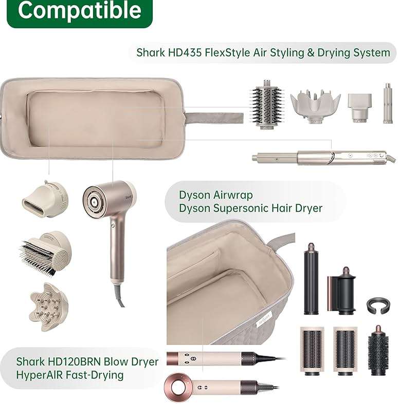 KarSyon Shark Flex Style Case for Airwrap Hair Dryer Brush Revlon Hair Tools Travel Bag Carrying Case Flat Curling Iron Organizer (Camel) - Image 4