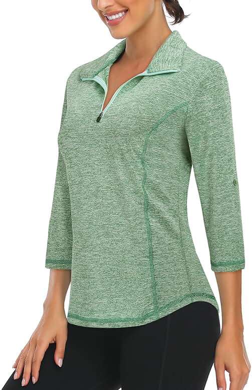 LURANEE Womens 3/4 Roll Sleeve 1/4 Zip Pullover Golf Shirts Athletic Hiking Running Workout Tops UPF 50+ - Image 1