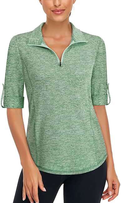 LURANEE Womens 3/4 Roll Sleeve 1/4 Zip Pullover Golf Shirts Athletic Hiking Running Workout Tops UPF 50+ - Image 2