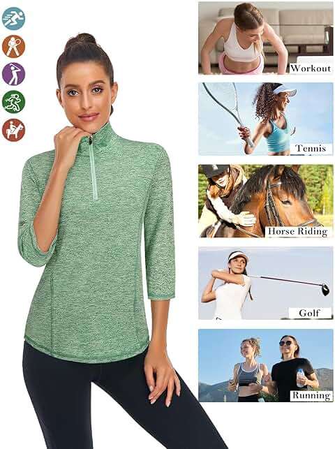 LURANEE Womens 3/4 Roll Sleeve 1/4 Zip Pullover Golf Shirts Athletic Hiking Running Workout Tops UPF 50+ - Image 4