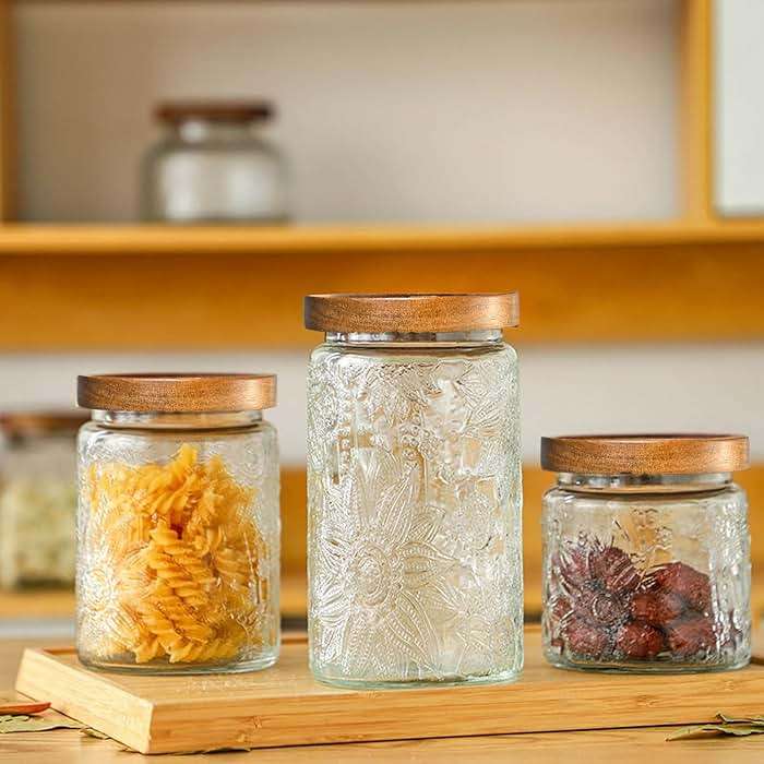 Adodeen 32oz Vintage Glass Jars With Lids, Airtight Food Storage Containers, Kitchen Canisters For Sugar, Coffee, Tea, Spice, Flour, Candy Cookie, Pasta, Cereal, Cute Decorative Jars - Image 2