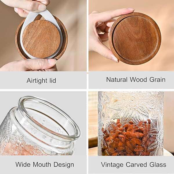 Adodeen 32oz Vintage Glass Jars With Lids, Airtight Food Storage Containers, Kitchen Canisters For Sugar, Coffee, Tea, Spice, Flour, Candy Cookie, Pasta, Cereal, Cute Decorative Jars - Image 4