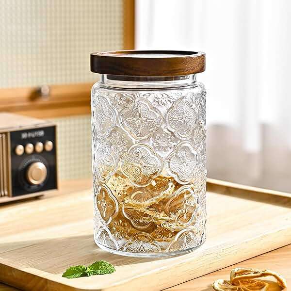 Adodeen 32oz Vintage Glass Jars With Lids, Airtight Food Storage Containers, Kitchen Canisters For Sugar, Coffee, Tea, Spice, Flour, Candy Cookie, Pasta, Cereal, Cute Decorative Jars - Image 5