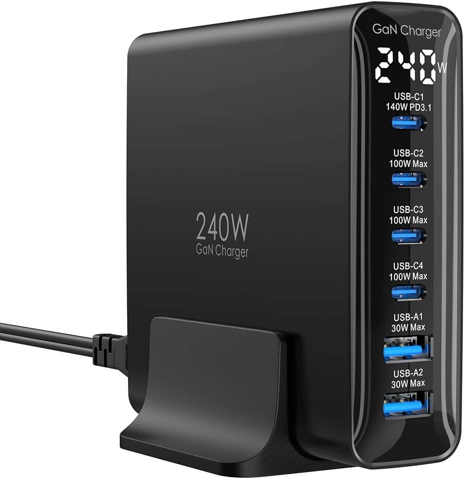 TOPADRE 240W USB C Charger with Display, 6 Ports Desktop Charging Station, PD3.1 140W Fast Charging Block for MacBook, iPad, iPhone 16/17, Galaxy S25/S24, Steam Deck, Dell XPS and More - Image 1