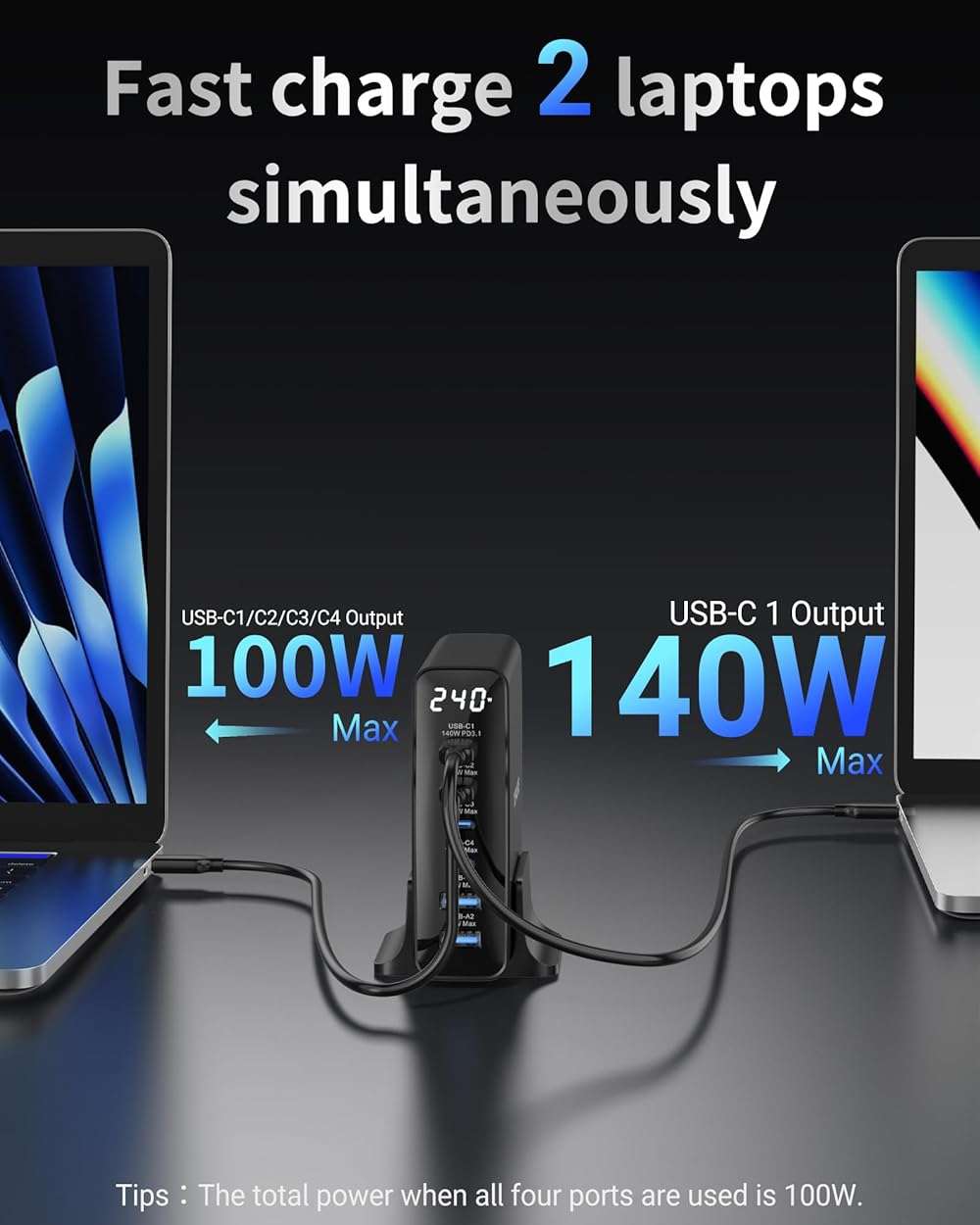 TOPADRE 240W USB C Charger with Display, 6 Ports Desktop Charging Station, PD3.1 140W Fast Charging Block for MacBook, iPad, iPhone 16/17, Galaxy S25/S24, Steam Deck, Dell XPS and More - Image 3