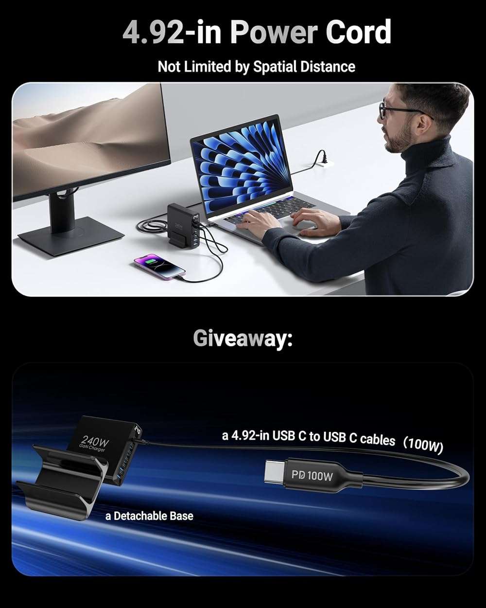 TOPADRE 240W USB C Charger with Display, 6 Ports Desktop Charging Station, PD3.1 140W Fast Charging Block for MacBook, iPad, iPhone 16/17, Galaxy S25/S24, Steam Deck, Dell XPS and More - Image 5