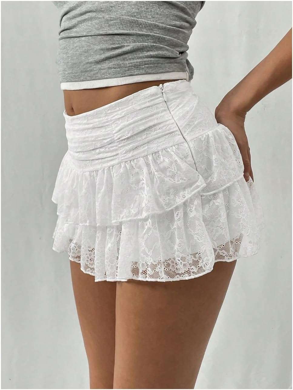 SHENHE Women's Y2K Lace Mini Skirt with Shorts A Line Hight Waisted Ruffle Skirt Skort - Image 4
