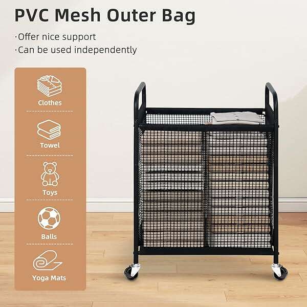 STORAGE MANIAC Rolling Laundry Hamper with Wheels 2-Section Laundry Sorter Rolling Laundrys Basket on Wheels with Removable Bag Clothes Hamper Laundrys Organizer Cart Bathroom Bedroom 100L Grey - Image 5