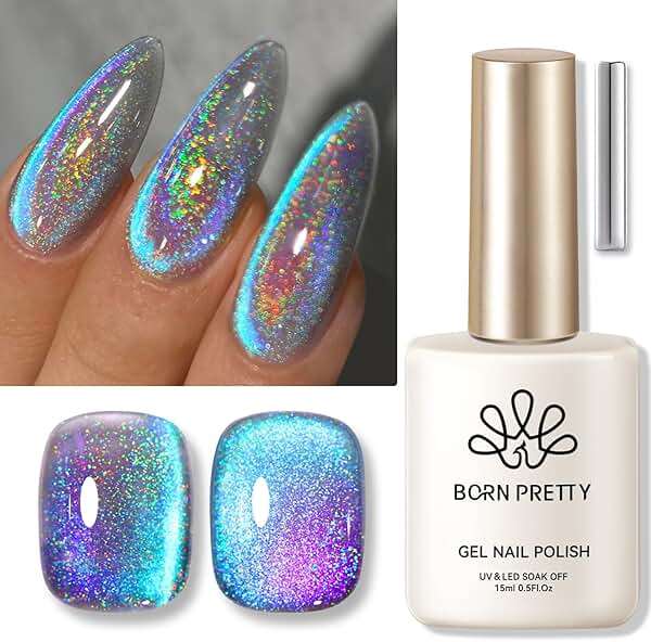 Born Pretty 9D Cat Magnetic Eye Gel Nail Polish Holographic Rainbow Gel Polish Blue Purple Soak Off U V LED Gel Polish Nail Art Design Manicure Salon DIY Home 15ML - Image 1