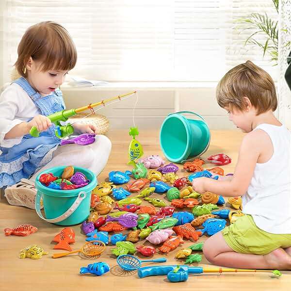 NIPLOOOW Magnetic Fishing Game Pool Toys for Kids 3-5, Water Table Bathtub Kiddie Party Toy with Pole Rod Net Plastic Floating Fish, Outdoor Toys for Kids Age 3 4 5 6 7 8 Year Old - Image 2