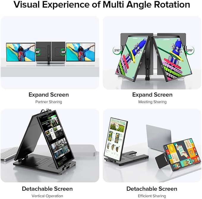UPERFECT Laptop Screen Extender, 2K 14" 360° Patented Unique Swivel Hinge Triple Monitor, 2240x1400 QHD IPS Portable Dual Monitor for 13.3"-17.3'' Laptops, Plug & Play with Mac, Wins, Android - Image 3