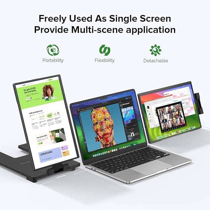 UPERFECT Laptop Screen Extender, 2K 14" 360° Patented Unique Swivel Hinge Triple Monitor, 2240x1400 QHD IPS Portable Dual Monitor for 13.3"-17.3'' Laptops, Plug & Play with Mac, Wins, Android - Image 6