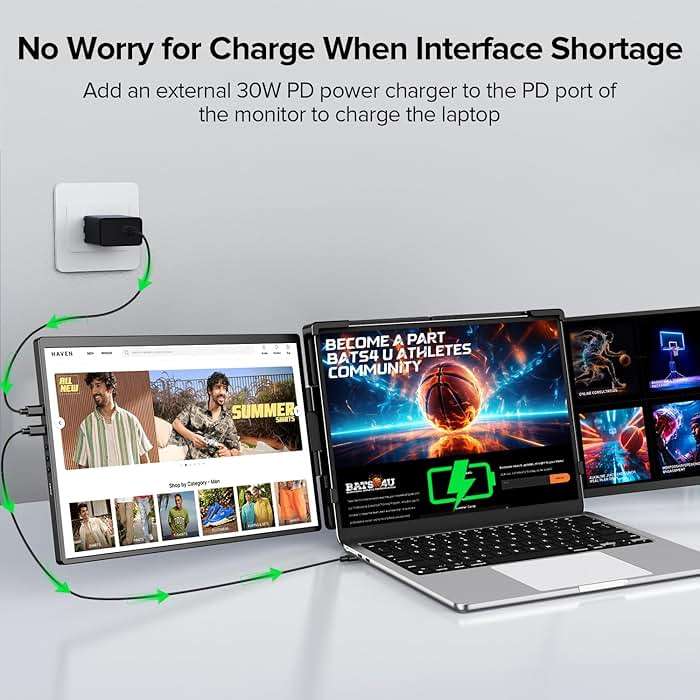 UPERFECT Laptop Screen Extender, 2K 14" 360° Patented Unique Swivel Hinge Triple Monitor, 2240x1400 QHD IPS Portable Dual Monitor for 13.3"-17.3'' Laptops, Plug & Play with Mac, Wins, Android - Image 7