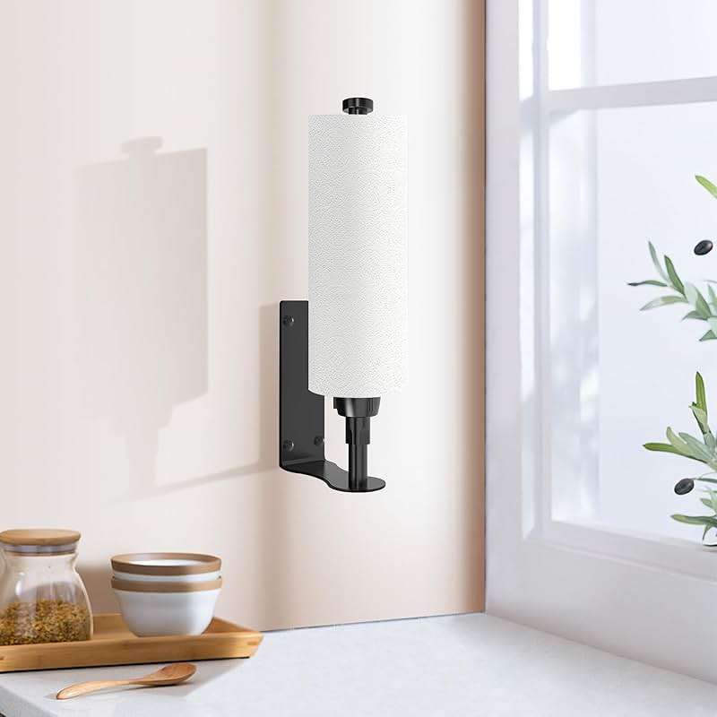 SetSail Paper Towel Holder, Single Hand Operable Paper Towel Holder Under Cabinet with Adjustable Damper, Easy Tear, Wall Mount, Self-Adhesive or Drilled for Kitchen Bathroom, Black - Image 2