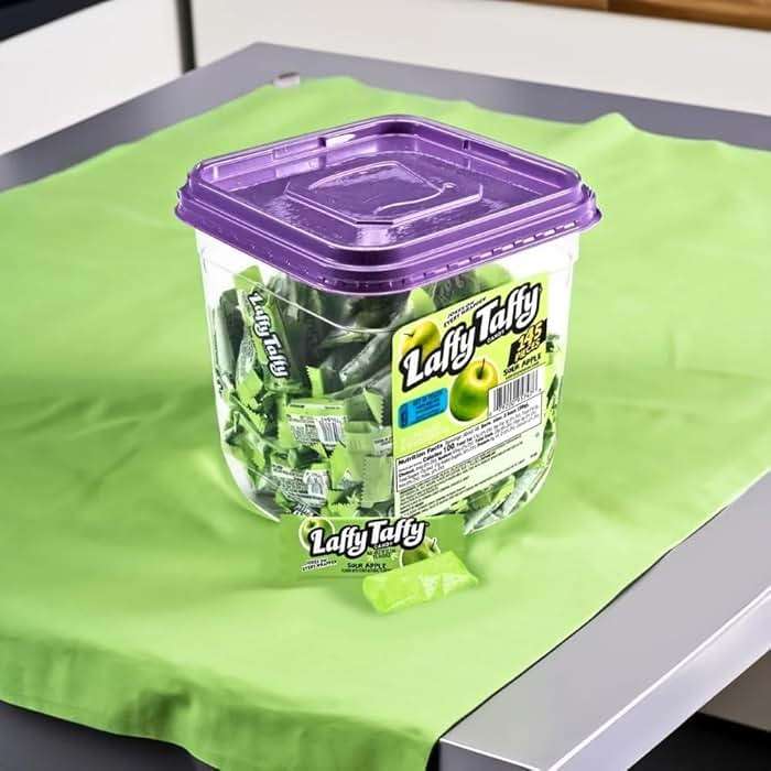 Laffy Taffy Sour Apple Mini Bars Bulk Candy Tub 145 Ct | Individually Wrapped Chewy Fruit Candy, Party Favors, Office Snacks, Classroom Treats, Sour Apple Flavor Candy Bucket for Kids & Adults - Image 4