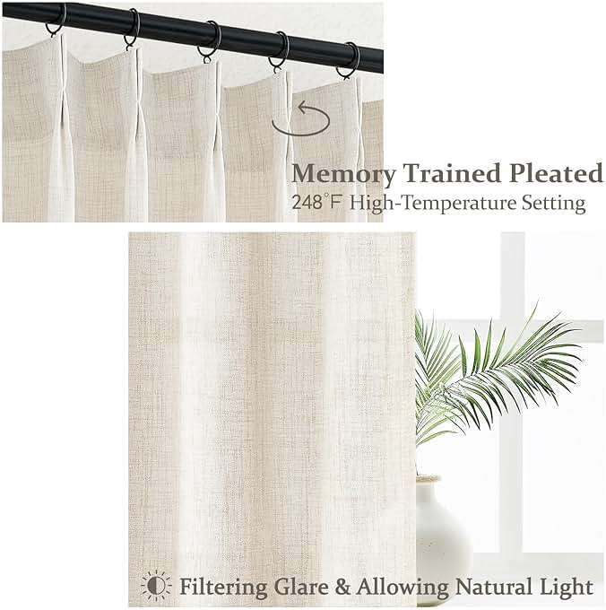 Pinch Pleat Thick Linen Viral Curtains 84 Inch Length 2 Panels Set for Living Room,Cream Beige Neutral Pleated Semi Sheer Curtain Light Filtering Privacy Let Light in Bedroom Window Drapes 40" Wx84 L - Image 3