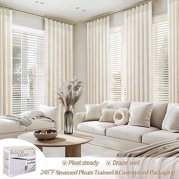 Pinch Pleat Thick Linen Viral Curtains 84 Inch Length 2 Panels Set for Living Room,Cream Beige Neutral Pleated Semi Sheer Curtain Light Filtering Privacy Let Light in Bedroom Window Drapes 40" Wx84 L - Image 5
