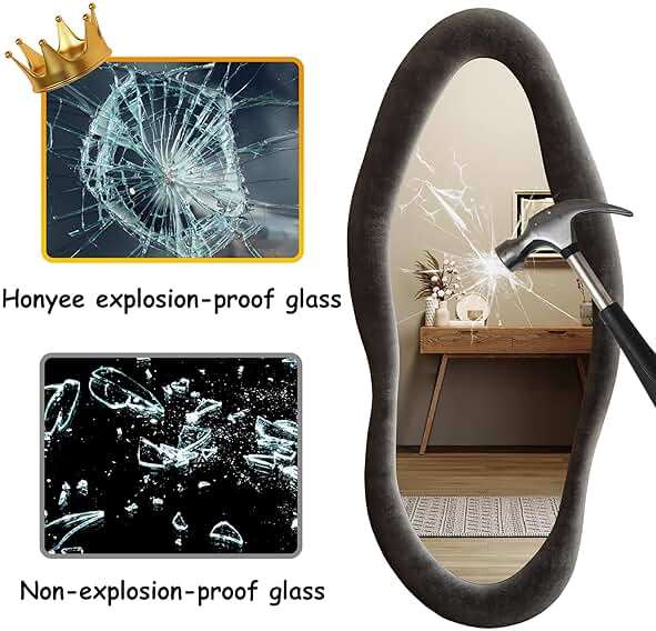 Honyee 55" x 24" Wavy Mirror, Flannel Wrapped Wooden Frame, Irregular Hanging for Cloakroom/Bedroom/Living Room, Black - Image 6