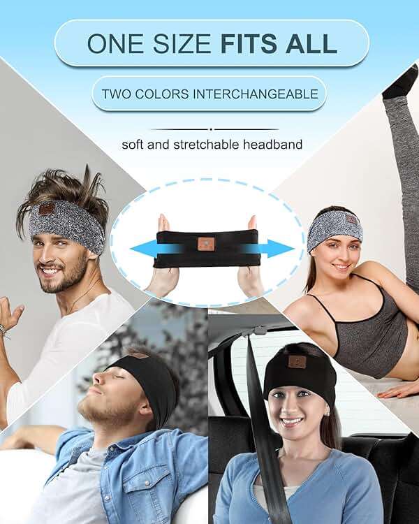 Mixiba 2-Pack Sleeping Headphones, Headband Headphones with Ultra-Thin HD Stereo Speaker, Bluetooth Headband for Sports, Workouts, Insomnia, Yoga, Air Travel, Meditation - Black&Grey - Image 5